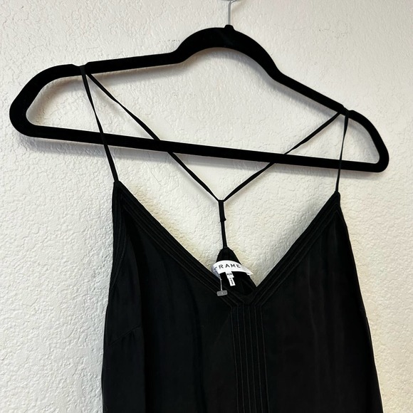 Frame V-Neck T-Strap Midi Slip Dress Black Size Medium - Picture 12 of 14